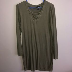 Army green cross front long sleeve dress